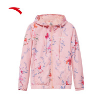 安踏女装 运动外套2019秋季新款防晒服印花单夹克连帽开衫上衣运动装