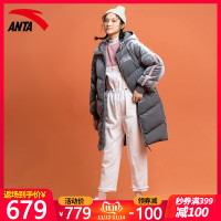 安踏运动羽绒服女2019冬季连帽中长款大粉羽绒服官方正品羽绒外套