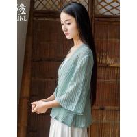 素缕2018新款女装夏装七分袖开衫宽松棉麻喇叭袖衬衫女QS6204鶭