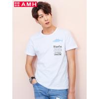 AMH韩版2018夏季短袖男装潮流修身个性白色圆领短袖T恤男士璟