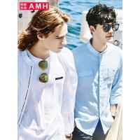 AMH男装韩版2018夏季新款青年潮流休闲亚麻七分袖衬衫男NX8608