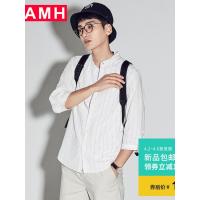 AMH韩版男装2018夏装新款青年纯棉条纹潮七分袖衬衫男ONX8312翼
