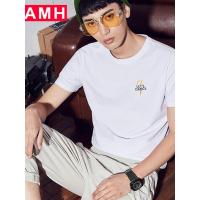 AMH韩版男装夏装2018新款潮流刺绣青年时尚套头短袖T恤男NX7395翼