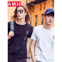 AMH韩版男装夏装2018新款潮流青年时尚印花套头短袖T恤PA8083澄