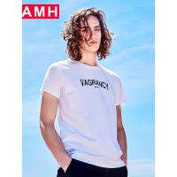 AMH韩版男装夏装2018新款潮流青年时尚印花套头短袖T恤男PA8309澄