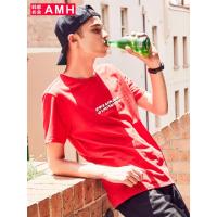 AMH韩版男装夏装2018新款潮流时尚印花修身短袖T恤OJ8132燊緥