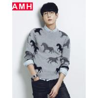 AMH男装韩版2018潮流休闲圆领修身青年套头学生毛衣男燊LL3446