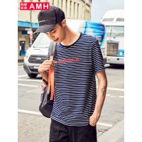 AMH韩版男装夏装2018新款潮流青年休闲套头条纹短袖T恤PA8090燊