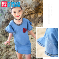 米妮哈鲁童装2018夏装新款女童裙子中大童连衣裙儿童牛仔裙潮