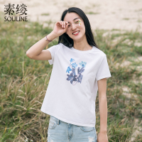 素缕夏装2018新款女文艺宽松宽松圆领短袖t恤女打底上衣DS8231鹍