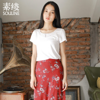 素缕夏装2018新款女装修身套头t圆领短袖T恤衫文艺套头衫HS8227鹍