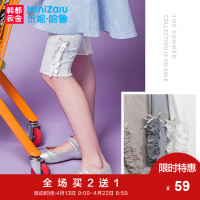 米妮哈鲁童装2018夏装新款女童韩版裤子木耳边纯色打底裤YO9205