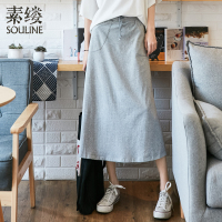 素缕2018新款女装夏款文艺松紧腰裙子抽绳中长裙半身裙女SU7223栐