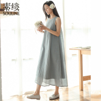 素缕2018夏季新款棉麻连衣裙女中长款宽松显瘦长裙DS6228鹍