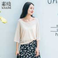 素缕夏装2018新款女装文艺套头V领宽松显瘦针织衫女SV8231喨
