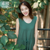 素缕2018夏装新款女无袖文艺无袖连衣裙女中长裙显瘦裙子SX7250芠