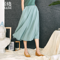 素缕2018夏装新款女装文艺纯色松紧腰裙子半身裙女IS8261鑫