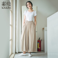 素缕夏款2018新款女装文艺背带松紧腰宽松阔腿裤女休闲裤QS8210喨