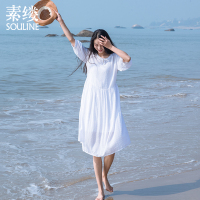 素缕夏装2018新款女两件套宽松显瘦七分袖连衣裙女中长裙RS8201喨