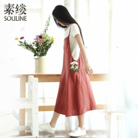 素缕夏装2018新款女棉麻文艺宽松背带裙连衣裙女两件套QS7224鶭
