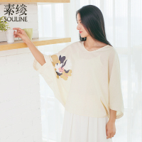 素缕夏装2018新款女装文艺宽松显瘦V领印花九分袖T恤女RS8104喨