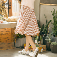 素缕夏装2018新款女装文艺百搭裙子女格子半身裙女SX8103鑫