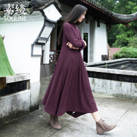 素缕春装2018新款女文艺中长裙子高领针织连衣裙SL517122栐