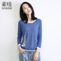 素缕夏装2018新款女文艺打底多色套头宽松毛衣女假两件HS7317尛