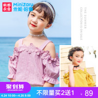 米妮哈鲁童装2018夏装新款女童韩版短袖上衣中大童纯棉吊带衬衫ZG7874