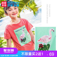 米妮哈鲁童装2018夏装新款韩版女童儿童短袖撞色T恤ZH7934