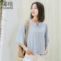 素缕夏装2018新款女装文艺宽松常规娃娃领雪纺衫女上衣SC8253竸