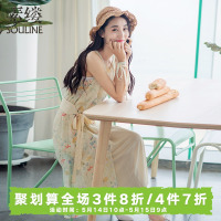 素缕夏装2018新款女文艺裙子无袖碎花中长裙系带连衣裙SX8226栐