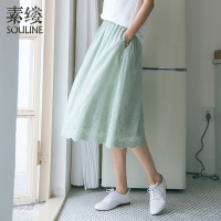素缕夏装2018新款女装文艺纯棉绣花A字裙子半身裙女QS8202鑫