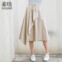 素缕夏装2018新款文艺女装宽松中长款半身裙松紧腰裙子女RS8244尛