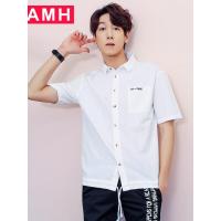 AMH男装韩版2017夏季新款宽松衬衣个性纯棉短袖衬衫男PA7090