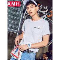 AMH韩版男装2018夏季潮流休闲时尚白色短袖刺绣T恤男ONX8520翼