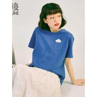 素缕夏款2018新款文艺短袖拼布绣花白色宽松显瘦上衣T恤QS8212栐