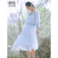 素缕夏装2018新款女装两件套碎花雪纺A字松紧腰连衣裙女HS8201喨