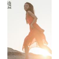 素缕夏装2018新款女装文艺大摆红色过膝吊带连衣裙女长款SC8209竸