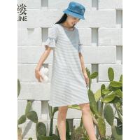 素缕夏装2018新款女装文艺条纹显瘦A字连衣裙女中长裙QS8203喨