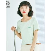 素缕夏装2018新款女装文艺舒适合体印花短袖打底T恤女SV8213竸