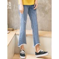 素缕夏装2018新款女装毛边微喇裤修身显瘦九分牛仔裤女潮SC8223喨