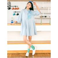 素缕夏装2018新款女绣花宽松中裙小清新气质连衣裙女DS8107芠