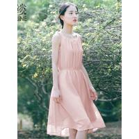 素缕夏装2018新款女无袖圆领中长款A字雪纺显瘦连衣裙SC8214媫