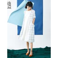 素缕夏装2018新款女气质开襟五分袖中长款系扣连衣裙SX8202芠