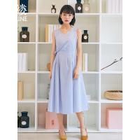 素缕夏装2018新款女装文艺条纹显瘦中长款连衣裙裙子女SX8235鑫