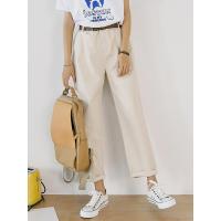 素缕夏装2018新款女直筒百搭显瘦棉白色中腰男友裤休闲裤QS8328媫