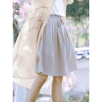 素缕夏装2018新款女装文艺宽松松紧腰木耳边中款半身裙女WS8204竸