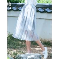 素缕2018夏装新款女文艺宽松显瘦中长款高腰蕾丝半身裙女SC8240喨