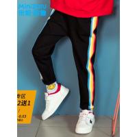 噺米妮哈鲁童装2018秋装新款韩版女童黑色裤织带长裤儿童裤子畵